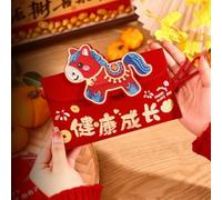 Sac rouge en tissu « Year of Horse » pour sac rouge festif pour le Nouvel An chinois - Motif cheval vif - Sangle à pression sécurisée - Grande capacité pour célébration porte-bonheur (G)