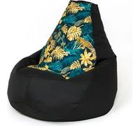 Sac Sako pouf poire imprimé feuille noire XXL 140 x 100 cm
