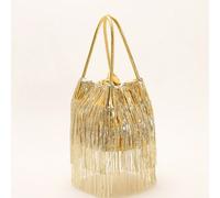 Sac seau à poignée supérieure avec franges en paillettes dorées, sac à main de soirée scintillant pour fête, mariage, bal de promo et sortie Polyuréthane