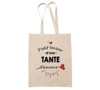 Sac Tote Bag Petit Bazar d'une Tante d'amour | Idée Cadeau Famille Tante Tata Anniversaire Noël Sac Cabas Réutilisable