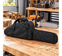 Sac tronçonneuse pour Oregon CS1400 | Sac noir en tissu Oxford, fermeture zippée, poignée et fourreau de guide de 60 cm ; léger et résistant à l’humidité.
