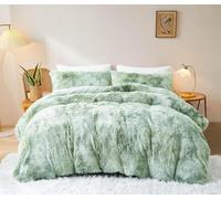Sacebeleu Parure de lit d'hiver 135 x 200 cm - en Peluche - Poils Longs - en Flanelle - Vert et Blanc - avec Housse de Couette et 1 taie d'oreiller de 80 x 80 cm - avec Fermeture éclair
