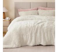 Sacebeleu Parure de lit en Peluche - 135 x 200 cm - Blanc crème - pour l'hiver - en Flanelle - avec Fermeture éclair et 1 taie d'oreiller de 80 x 80 cm