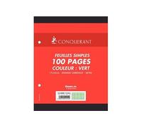 Sachet 50 feuilles perforées seyès 80 g vert format 17 x 22 cm CONQUERANT - vert