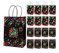 Sachet Anniversaire Enfant Néon, 16 Sachet de Bonbon Anniversaire Néon Avec Poignée, Sac en Papier pour Cadeau, Sacs de Fête pour Décorations, Fournitures Fête Glow in The Dark