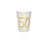 Sachet de 10 Gobelets métallisés (blanc/Or) 50 ans