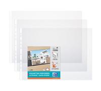 Sachet de 10 Pochettes perforées Oxford A3 paysage PVC lisse épaisseur 9/100ème incolore
