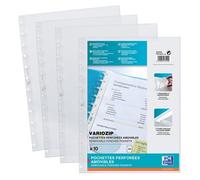 Sachet de 10 Pochettes perforées Oxford Variozip A4 polypro lisse épaisseur 7/100ème incolore