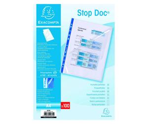 Sachet de 100 pochettes perforées Stop doc ouverture en coin - polypropylène lisse 6/100e - A4