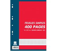 Sachet de 400 pages (200 Feuillets mobiles) format A4 : 21 x 29,7 cm seyes 80 g. Coloris Blanc