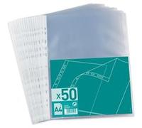 Sachet de 50 pochettes perforées A4 polypropylène grainé 4/100e