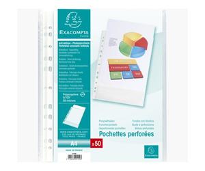 Sachet de 50 pochettes perforées polypropylène grainé 5/100e - A4 - Cristal
