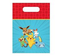 Lot de 6 sacs de fête « Pokemon » pour petit cadeau d'anniversaire d'enfant et de fête | Avec poignées de transport, 17 x 25 cm, en film plastique | Sacs cadeaux pour enfants Pikachu