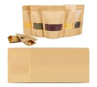 Sachet Kraft Alimentaire 60 Pièces, Zip Fenêtre 9x14cm | Papier kraft, 60 pochettes 9x14cm avec zip et fenêtre, pour noix, café, thé, bonbons, épices et aliments secs