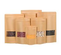 Sachet Kraft Alimentaire avec Fenêtre - Pochette pour Noix, Bonbons, Grains de Café, Feuilles de Thé - Marron 14x22cm 50 Pièces