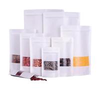 Sachet Kraft Alimentaire, Emballage Papier Kraft, Sachet Papier avec Fenetre, Emballage Alimentaire, S'appliquent aux Noix, Bonbons, Feuilles de thé, Épices, etc. Blanc 15x24cm 50pièces