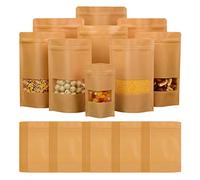 Sachet Kraft Alimentaire, Pochette Kraft Zip, Emballage Alimentaire, S'appliquent aux Noix, Bonbons, Feuilles de thé, Épices, etc. Marron 23x35cm 50pièces