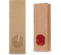 Sachet kraft emballage alimentaire avec fenêtre - 50x sac 20x7x4 cm avec fond pour chocolat thé, bonbons, ou biscuits.
