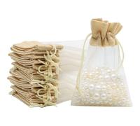 Sachet Organza Jute, 24 Pièces 10×15cm Sachets En Organza Cadeau Avec Cordon De Serrage Réutilisable Pour Mariage, Bijoux, Bonbons, Festivals