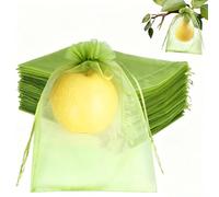 Sachet Protection Raisin 17 x 23 cm, 100 Pièces Sac de Protection Fruits, Sachets en Organza Respirant avec Cordon, Sac Protection Fruits pour Potéger Les Grappes de Fruits des Frelons et des Oiseaux