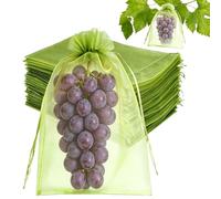 Sachet Protection Raisin 20 x 30 cm, 100 Pièces Sac de Protection Fruits, Sachets en Organza Respirant avec Cordon, Sac Protection Fruits pour Potéger Les Grappes de Fruits des Frelons et des Oiseaux