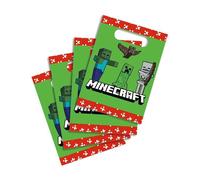 Procos Sacs cadeaux papier Minecraft – Lot de 4, Creeper/Zombie/Squelette, poignée découpée, vert