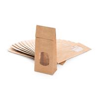 Sachets kraft avec fenêtre transparente, 10 pièces: petit sac papier cadeau fond plat, sachet alimentaire pour bonbons, thé épices, pochette emballage mariage & baptême, 7 x 4 x 20,5 cm