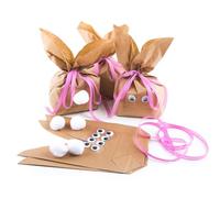 Sachets lapin Pâques à remplir, lot de 10: sacs kraft brun, emballage festif DIY enfant, pochettes cadeau printemps, kit créatif ruban rose, sachet chocolat enfant, 19,5 x 29 x 7,5 cm