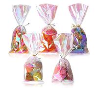 Sachets transparents en cellophane sachets à friandises holographiques irisés transparents en cellophane avec attaches torsadées pour cadeaux d'anniversaire Saint-Valentin Pâques mariages