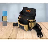 Sacoche à outils YPC Presto XL – Ceinture à outils, ceinture de travail, sacoche à outils imperméable avec boucle pour marteau, ceinture en nylon indéchirable, 12 poches, sable-noir, 27 x 21 x 13 cm –