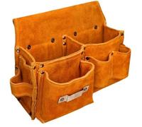 Sacoche de charpentier - PZCC - 26x9x18 cm - Cuir vachette suédé - Poches doubles - Porte-marteau