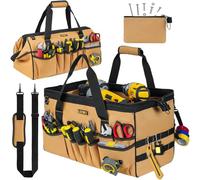 Sacoche Outils,Sac Outils Vide,47 cm Grand Ouverture Robuste Sac à Outils,43 Poches Organiseur de Rangement,étui de Transport pour Papa,Homme,Mécanicien,électricien,Jardinage,Marron(Sac Uniquement)