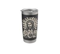 Sacré Jésus Couronne d'épines Cœur Vintage Gravure sur Bois Art Foi Gobelet isotherme en acier inoxydable double paroi