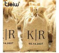 Sacs à cadeaux en toile de jute personnalisés avec cordon de serrage pour cadeaux de mariage et de fête sac en lin naturel personnalisé pour bonbons café bricolage artisanat Design2-25PCS