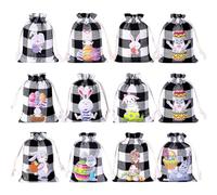 Sacs à gâteaux de Pâques - 12 sacs cadeaux avec impression de lapins et fermeture à lanière | sacs en toile avec fermeture à cordon - pour mariage, demoiselles, fêtes, invités, collègue