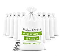 Sacs à gravats 130 x 80 cm en raphia PP blanc extra résistants - 10 grands sacs de construction pour jardin, travaux et déchets - Haute capacité et durabilité - Attaches de fermeture incluses