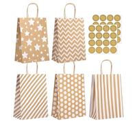 Sacs Cadeau Kraft 20 Pièces - 5 Motifs Élégants - Idéal Cadeaux, Goûters et Fêtes - 22x16x8 cm
