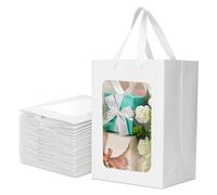 Sacs Cadeaux avec Fenêtre Transparente,Sac Kraft avec Poignée,12 Pièces Pochette Cadeau Blanche Réutilisable,pour Faveurs de Fête Petit Emballage Cadeau 18x13x25 cm
