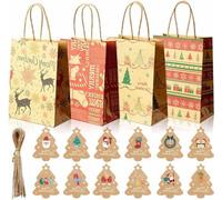 Sacs cadeaux de Noël avec poignée, 12 pièces, 4 motifs, 21 x 15 x 8 cm, en papier