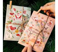 Sacs Cadeaux De Noël En Papier Krafft, 24 Ensembles, Ensemble D'emballage De Faveur De Fête, Pochette À Biscuits, Cadeau D'hiver, Pochette À Bonbons Avec Autocollants