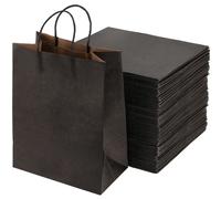 Sacs cadeaux en papier kraft noir avec poignées, lot de 50, 8,3 x 4,3 x 10,6 pouces