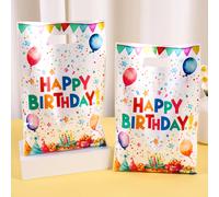 Sacs cadeaux joyeux anniversaire, sacs fourre-tout en plastique à motif de ballons colorés pour adultes, décoration de fête d'anniversaire, 10/20/50 pièces 50pcs