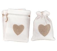Sacs cadeaux, jute naturel, motif cœur, B03, lot de 10