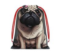 Sacs cadeaux pour chien carlin avec cordons de serrage, taille M | Pochette de rangement en velours doux, sac de rangement de Noël, parfait pour les fêtes, les mariages, Noël