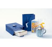Sacs cadeaux SIGEL, petit format, bleu outremer, vernis mat, étiquette cadeau, 157 g/m², 170 x 230 x 90 mm