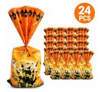 Sacs de bonbons pour Halloween - Sacs en plastique pour fêtes - Coffret A - 24 pièces - 12,5 x 27 cm - Pour les fêtes et les jeux de "bonbons ou promesses"