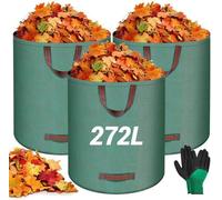Sacs de collecte des déchets de jardin Unyqoos® (lot de 3), 272 litres, couleur verte – Polypropylène de 150 g/m², 4 poignées de transport, étanches, pour feuilles et déchets verts