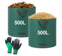 Sacs de jardin, 500 litres, sacs de jardin robustes et réutilisables, avec gants, lot de 2