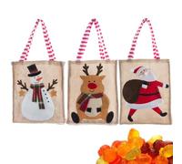 Sacs de Noël | Lot de 3 sacs de rangement en lin avec poignées, sacs d'apéritifs de Noël avec Père Noël, bonhomme de neige et renne | Pour fêtes d'hiver et célébrations avec