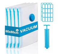 Sacs de Rangement Sous Vide, Sacs Compression,60 * 80cm Sacs de Compression Réutilisables, Sac de Voyage Sous Vide, Sacs Sous Vide pour Vêtements, Pompe Sous Vide, Étiquettes Autocollantes, 4 Pièces